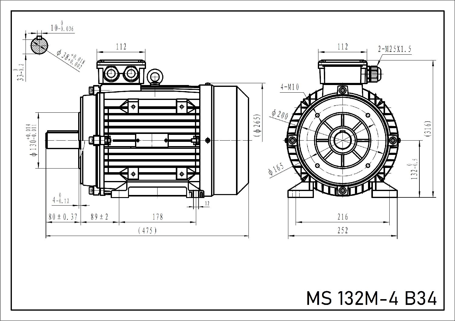 Silnik trójfazowy 7,5 kW 1450 obr min MS 132M-4 - obrazek 3