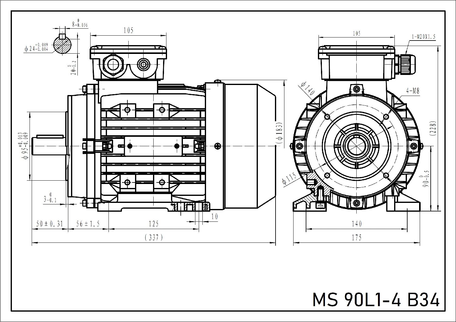 Silnik trójfazowy 1,5 kW 1400 obr min MS 90L1-4 - obrazek 3