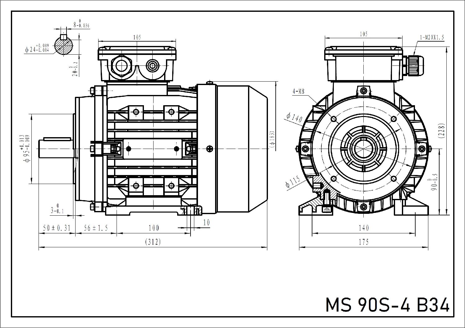 Silnik trójfazowy 1,5 kW 2840 obr min MS 90S-2 - obrazek 3
