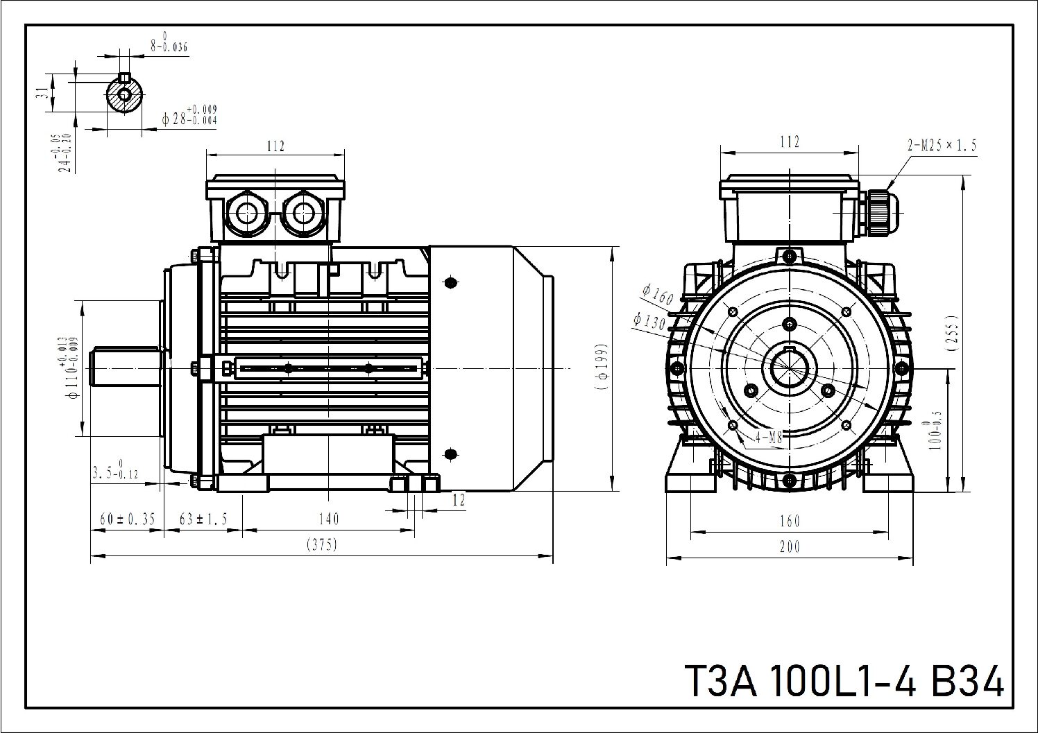 Silnik elektryczny 2,2 kW 1450 T3A 100L1-4 IE3 - obrazek 3