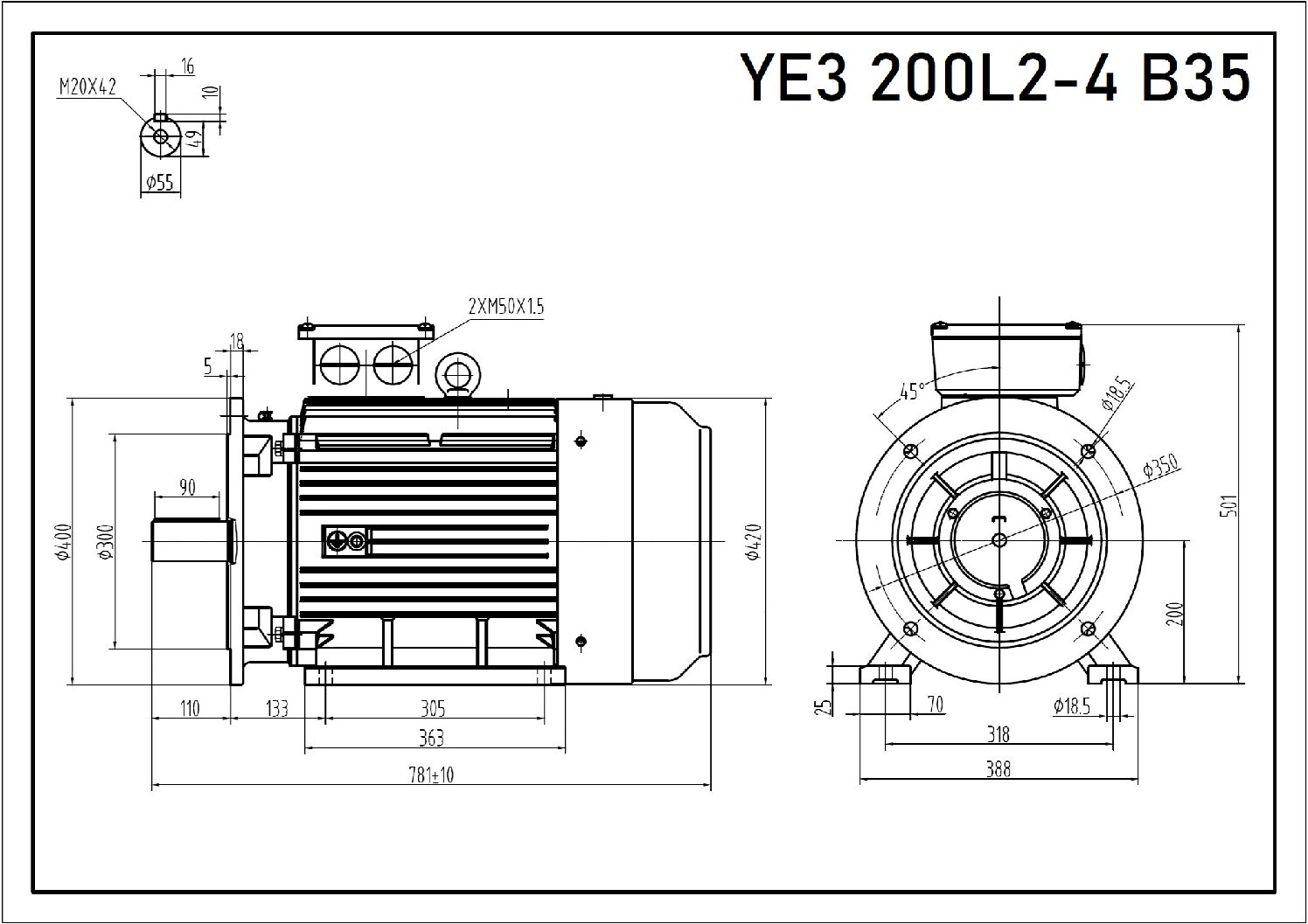 Silnik elektryczny 37 kW 1490 YE3 200L2-4 IE3 - obrazek 3