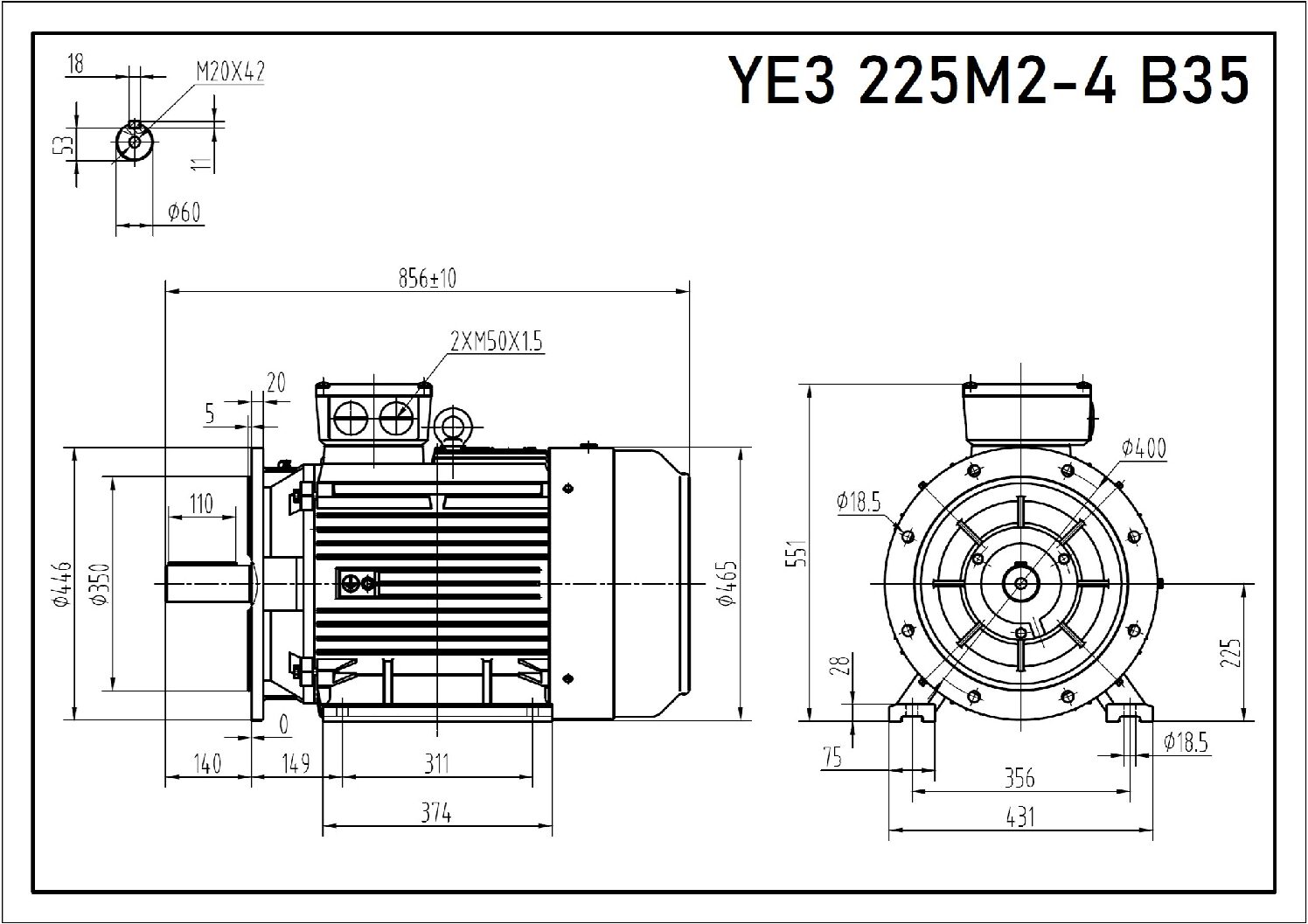 Silnik elektryczny 55 kW 1480 YE3 225M2-4 IE3 - obrazek 3