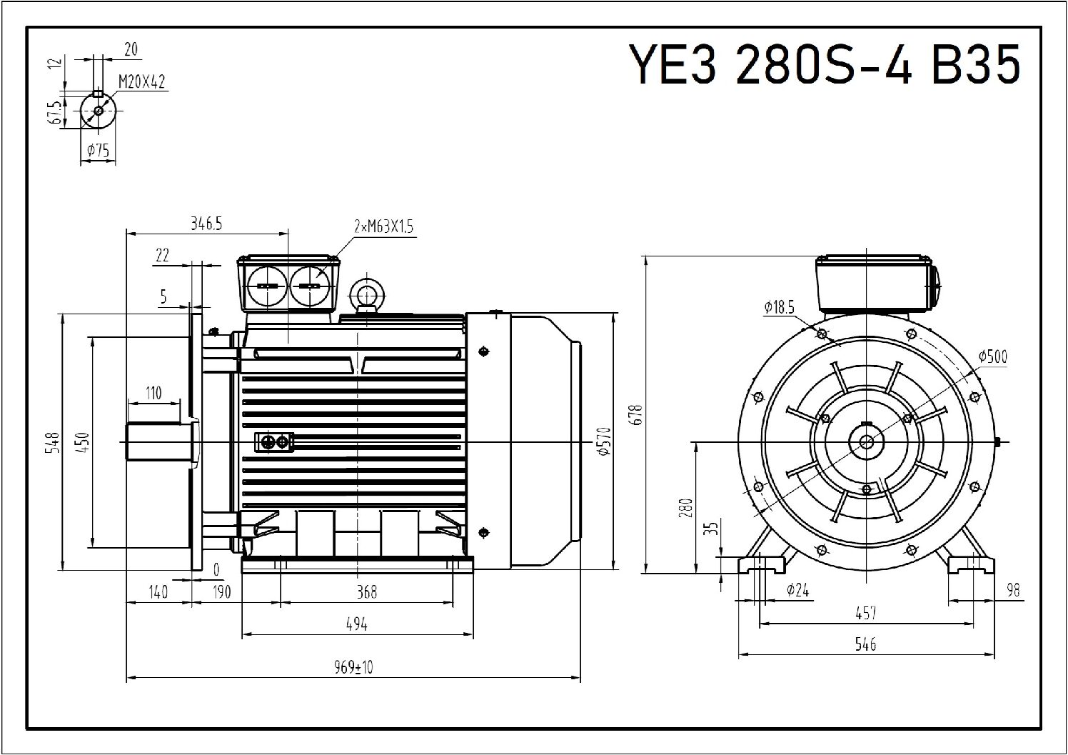Silnik elektryczny 75 kW 1480 YE3 280S-4 IE3 - obrazek 3